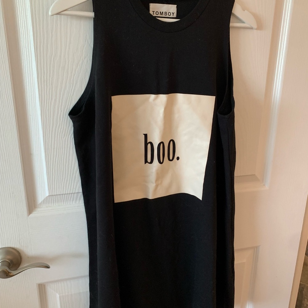 Black Sleeveless Dress T-shirt with Boo Print